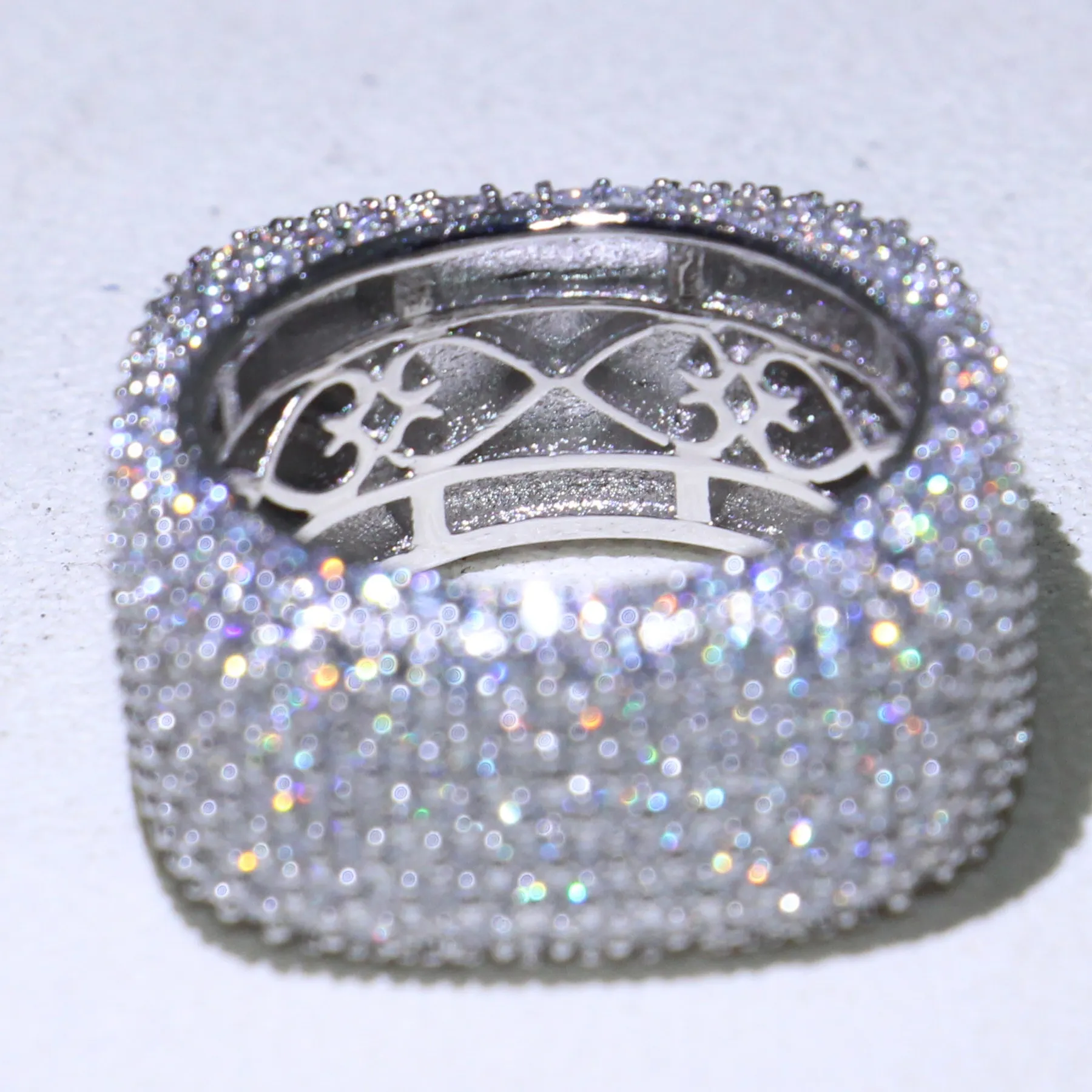 Tamanho 5-10 jóias de luxo 925 prata esterlina preenchimento pave mirco branco completo safira cz diamante anel de promessa casamento feminino anel de banda f208w