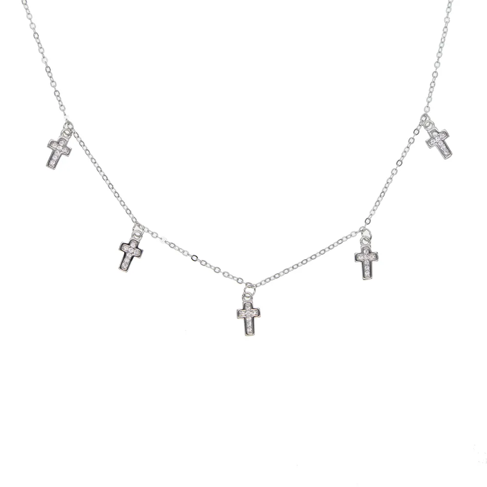 New Latin Small Cross Charm Necklace Pendents With Clear Zircon 100% 925 sterling silver Lucky Dangle Cross Necklace For Girls249i