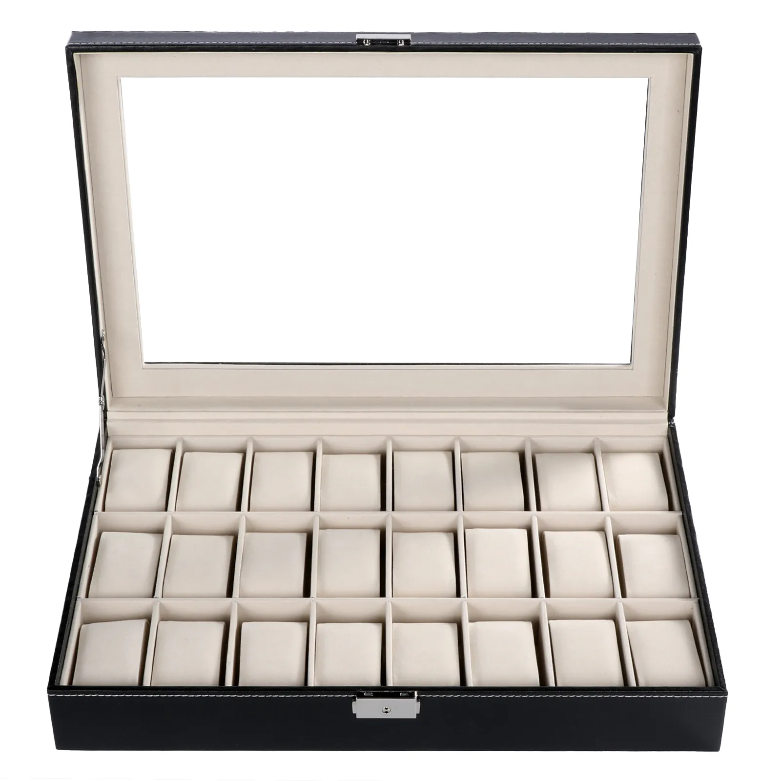FANALA Caja expositor de relojes de cuero PU, caja de reloj de 24 rejillas, organizador de almacenamiento de joyas, 292G