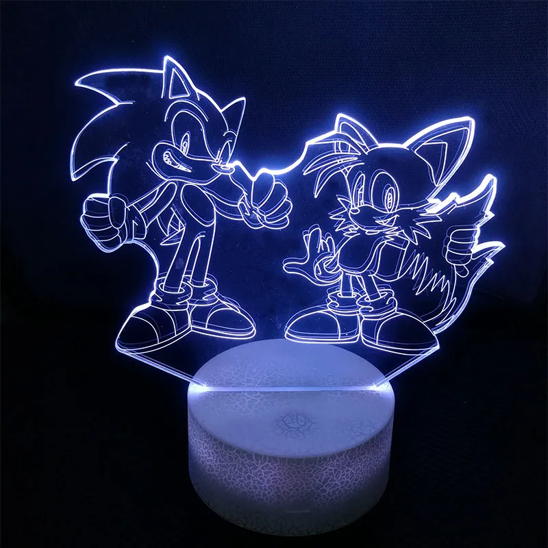 Sonic Action Şekil 3D Masa Lambası LED değiştirme Anime Kirpi Sonik Miles Model Oyuncak Aydınlatma Yenilik Gecesi Light234o