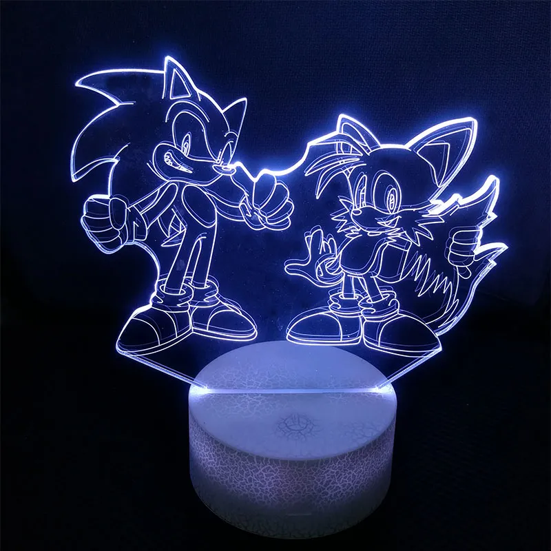 Sonic Action Şekil 3D Masa Lambası LED'i değiştiren Hedgehog Sonic Miles Model Oyuncak Aydınlatma Yenilik Gecesi Light2417