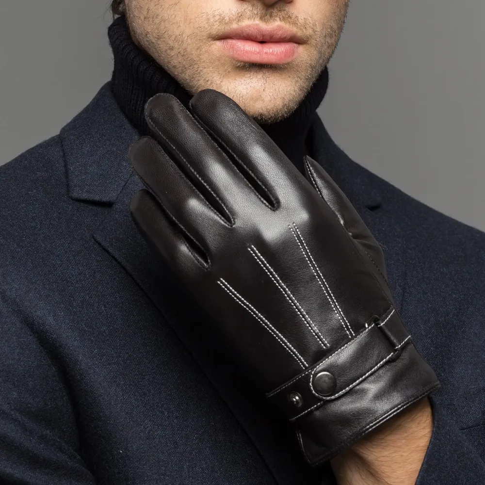 Fingerless Handskar Male Spring Winter Real Leather Short Thick Black Brown Touched Screen Glove Man Gym Luvas Car Driving Mittens 1265h