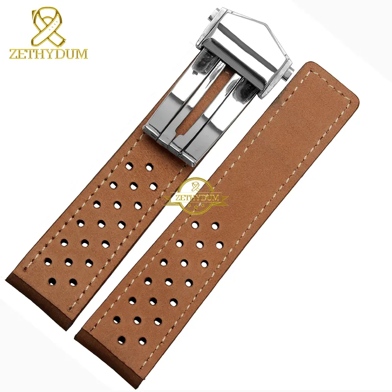Echt lederen armband 22 mm horlogeband horlogeband voor polshorloges bruin grijs ademend horlogebandaccessoires vouwgesp253g