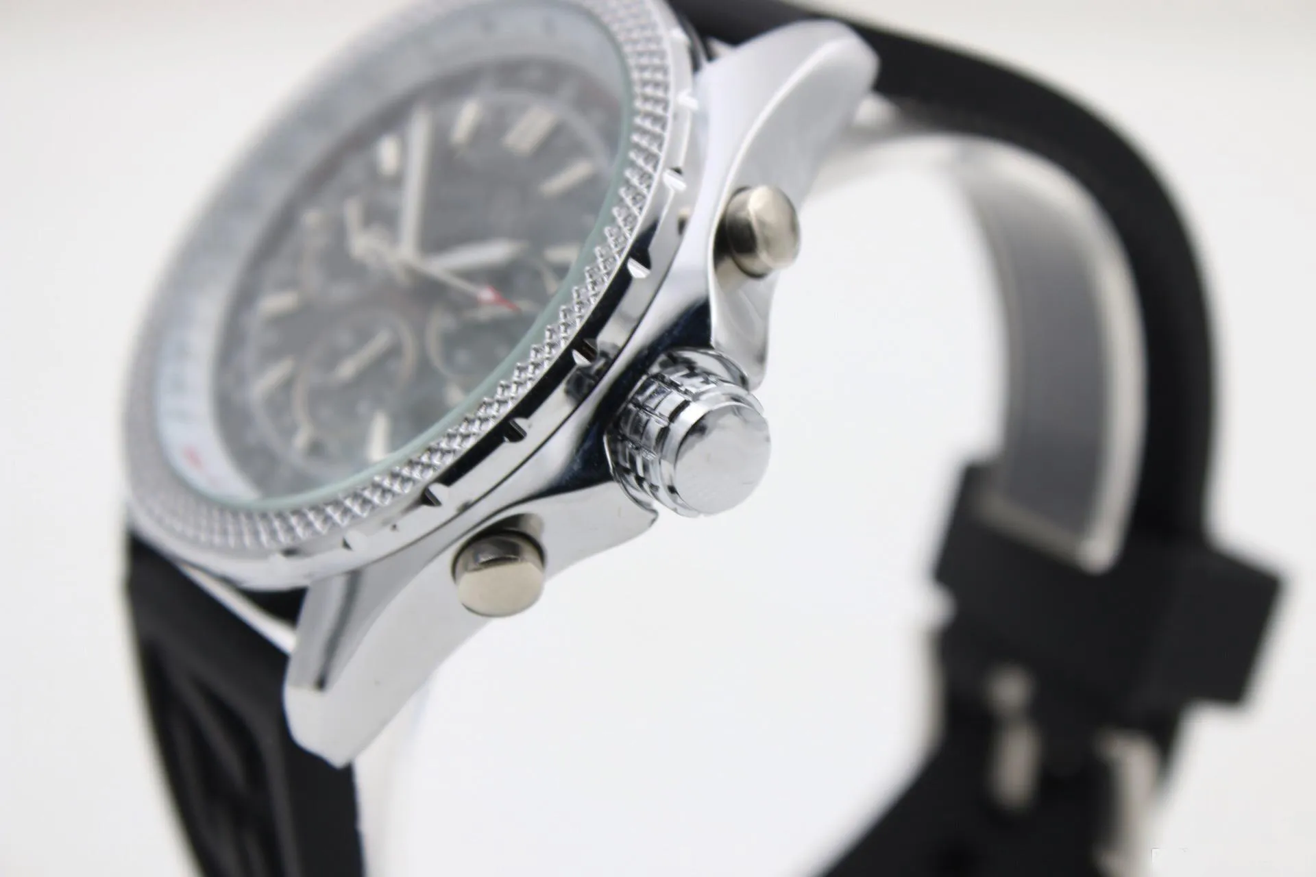 高品質1884日付自動機械式男性ウォッチラバーブラックダイヤル腕時計メンズウォッチ6ピンマルチファンクション285D
