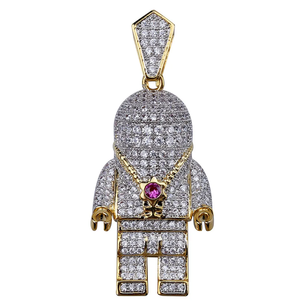 Hip Hop Street Fashion Gold Silver Color Plated Spaceman Necklace Micro Pave Zircon Iced Out Astronaut Pendant Necklace For Men2101