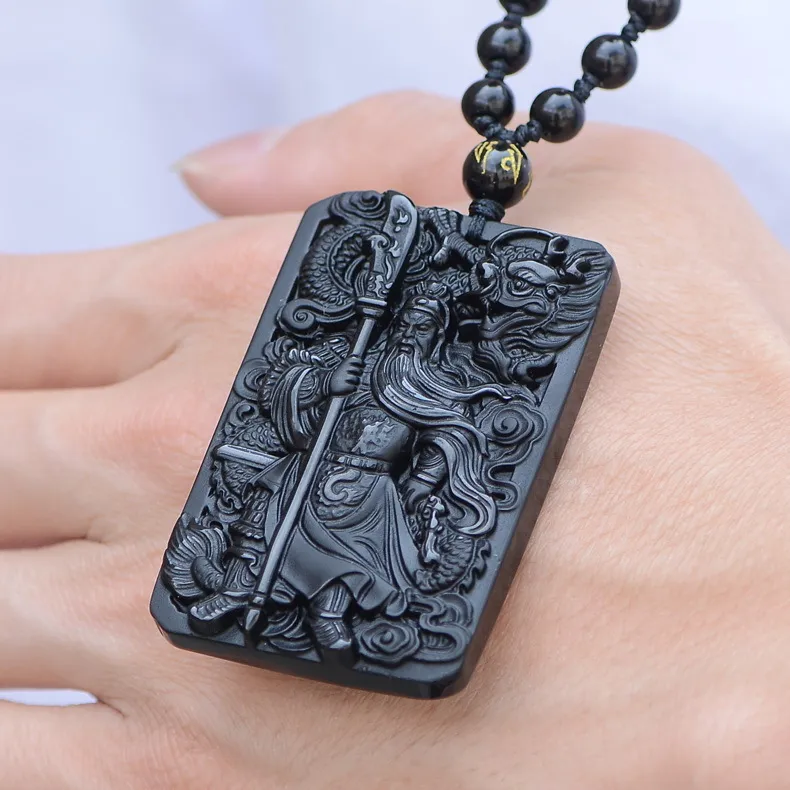 Qianxu Black Obsidian Buddha Necklace Pendant Guan Yun Dragon Jade Pendant Jade Jewelry Fine Jewelry S18101308252D