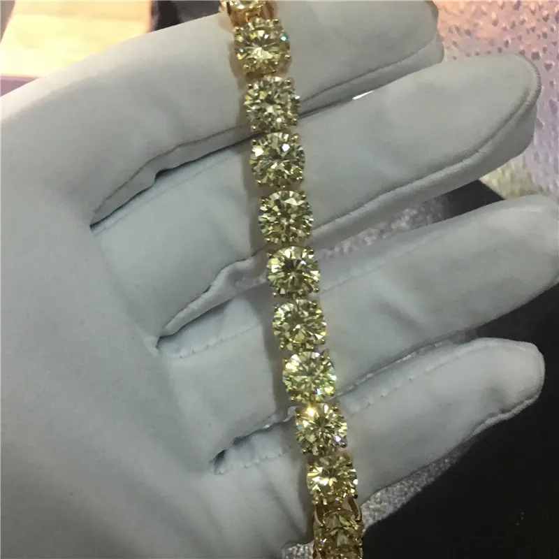 Vecalon Handgefertigtes Tennisarmband Weiß Gelbgold gefüllt 8 mm 5A Zirkon cz Hochzeitsarmbänder für Frauen Fashion Jewerly246J