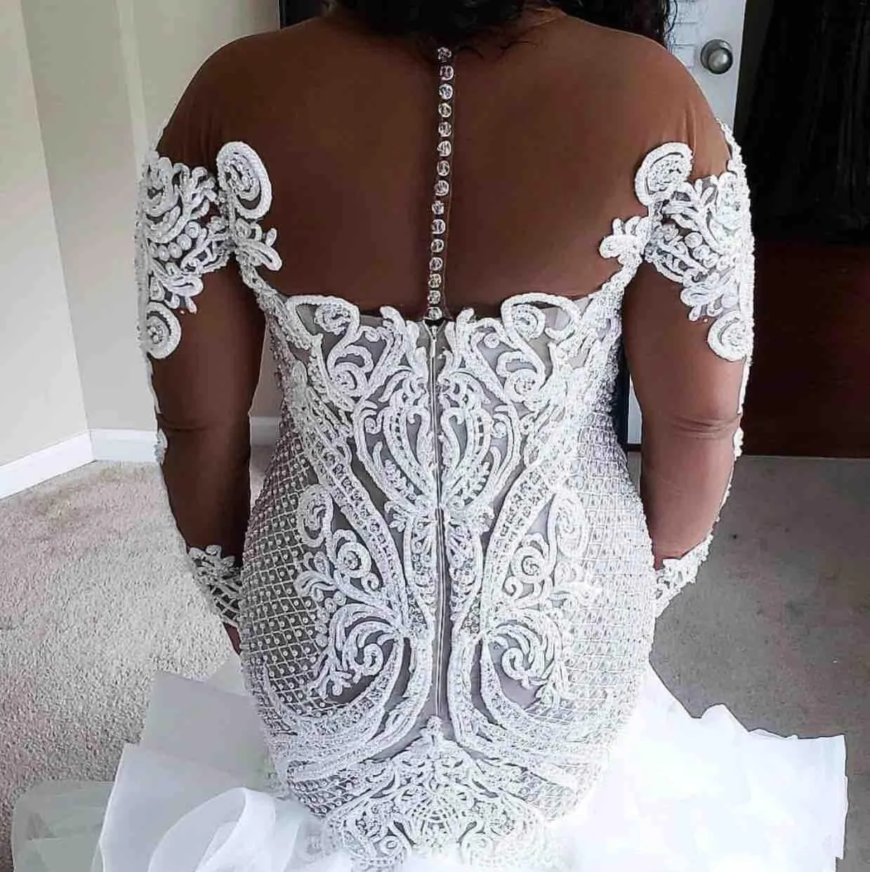 Size New Plus Mermaid Wedding Dresses Long Sleeves Lace Appliques Ruffles Tiered Skirt Bridal Gowns Garden Vestidos De Mariee Custom