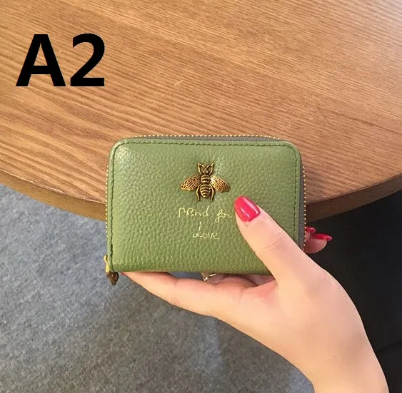 Portefeuille féminin rectangle authentique cuir en cuir Billfold Zero Purse Small Wallet Sac de carte Honeybee Short Cre272Z
