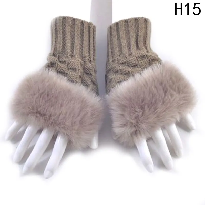 LASPERAL 1 Paar Vrouwen Mode Handschoenen Nepbont Hand Pols Gehaakte Gebreide Vingerloze Handschoenen Winter Herfst Knitting222w