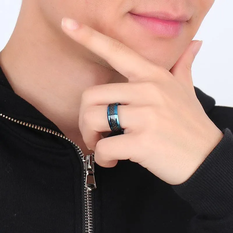 Meaeguet модное 8 мм синее кольцо из карбида вольфрама для мужчин ювелирные изделия черные обручальные кольца из углеродного волокна размер США S18101607258l