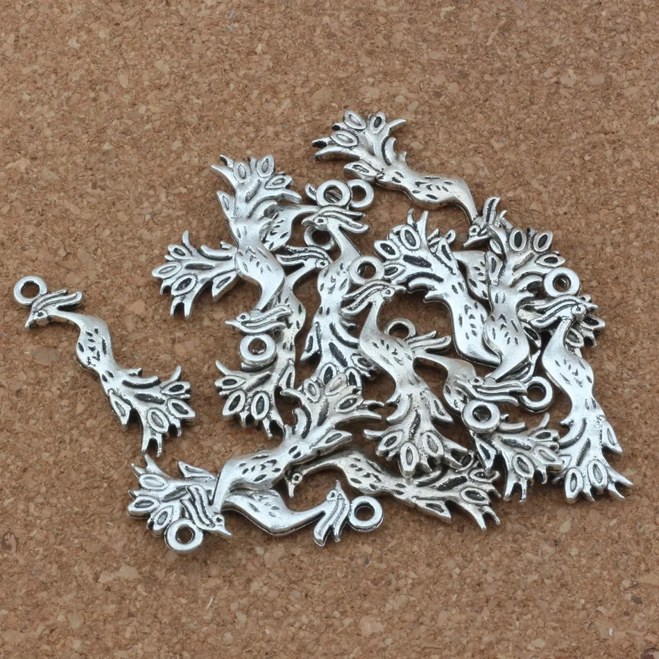 100 Stück Antik Silber Phoenix Charms Anhänger zur Schmuckherstellung Ohrringe Halskette und Armband 11 5x32mm A-252303v
