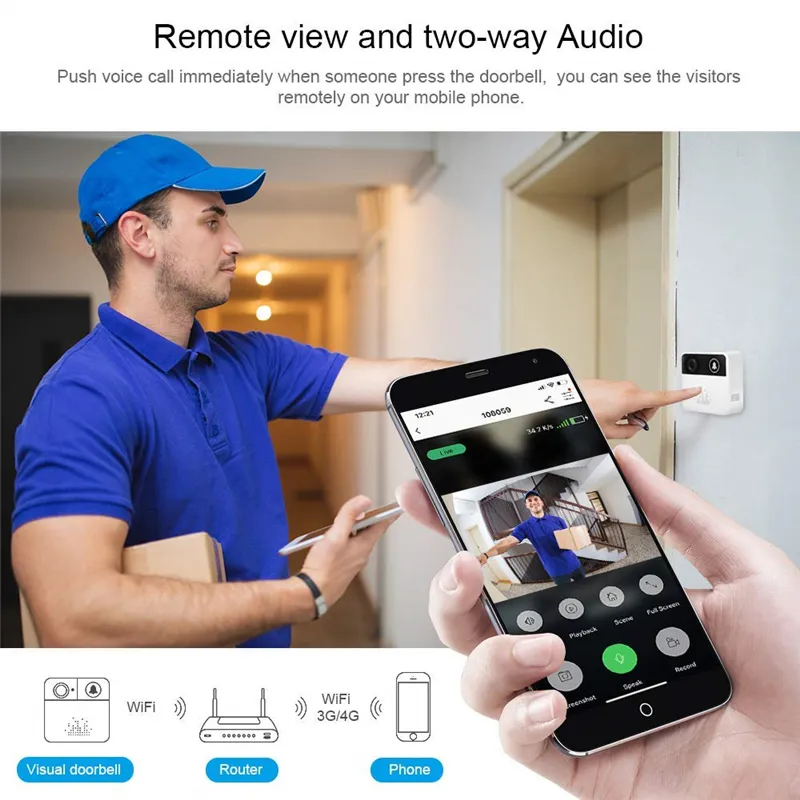 32 GB 720 P HD Akıllı Kablosuz Video Kapı Zili Wifi Ev Güvenlik Kamera Kapı Çan Yüzük Gerçek Zamanlı Iphone Android Telefon için İki Yönlü Konuşma Video