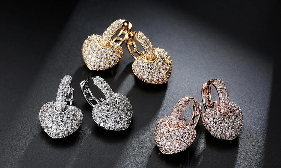 Nuovissimi gioielli di lusso 18KT WhiteRose Gold Filled Pave Full White Sapphire CZ Diamond Orecchino a goccia da donna il regalo degli amanti 280P