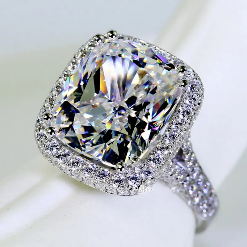Anello da donna con grande gioielleria taglio cuscino da 10 ct con diamanti in oro bianco 14KT con fede nuziale di fidanzamento femminile Gift248Z