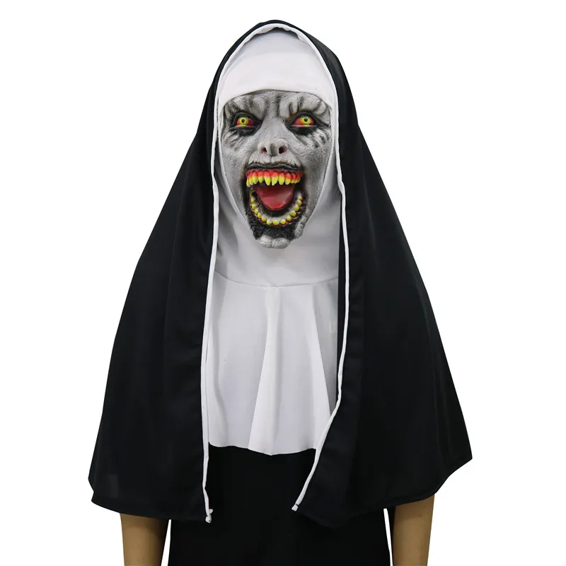 Halloween a freira máscara de terror cosplay valak assustador máscaras de látex rosto cheio capacete demônio festa de halloween traje adereços 2018 new223s