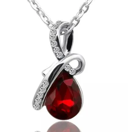 Collana con ciondolo a forma di goccia da donna, strass di cristallo, ciondolo con diamanti, catena placcata in argento gioielli da donna