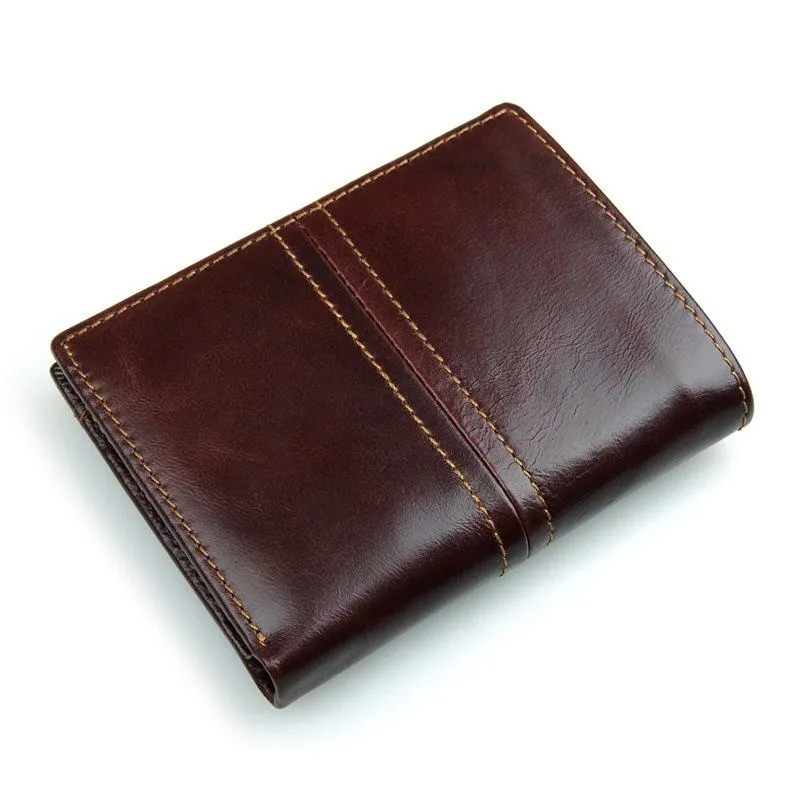 Äkta läder män plånböcker bifold korta män handväska manlig koppling med korthållare mynt pursar plånbok brun dollar 222o