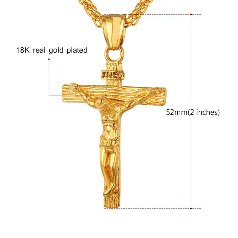 Crucifix Cross Pendant Necklace Bracelet Gold Black Gun Plated Stainless Steel Fashion Religious Jewelry for Women Men Faith Neckl4266577