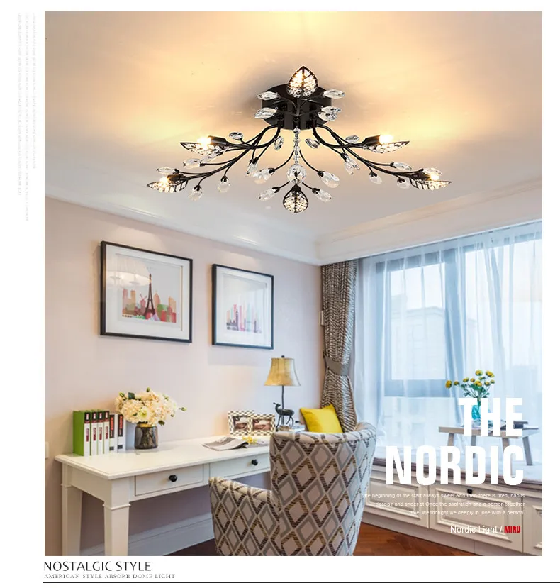Lámpara de techo con montaje empotrado LED de cristal K9 moderno, accesorio de luces doradas y negras para el hogar, sala de estar, dormitorio, cocina, 314C