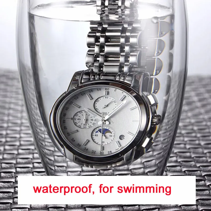 Todos los diales funcionan Relojes para hombre de primeras marcas Moda deportiva masculina Luminoso Resistente al agua para nadar Banda de acero inoxidable completa cuarzo wa221Q