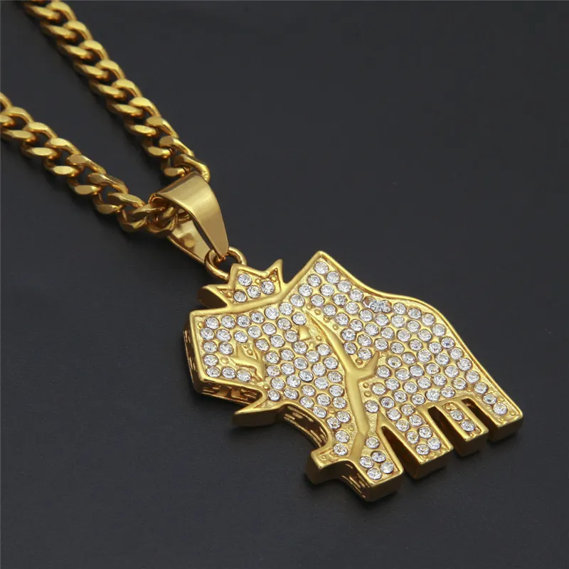 Men Fashion Hip Hop Necklace Stainless Steel Gold Plated CZ Elephant Pendant Necklace for Men Women Nice Gift NL60380947932487325