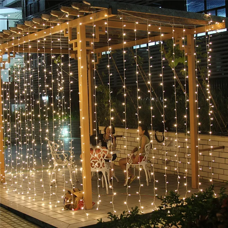 6M x 5M 960LED al aire libre hogar cálido blanco Navidad decorativo cadena de hadas cortina guirnaldas luces de fiesta para boda 256V
