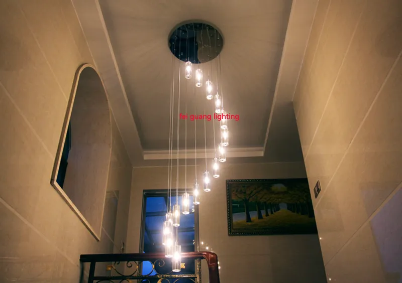 Led Crystal Chandeliers Spiral Modern Oturma Odası Lambalar Merdiven Aydınlatma Uzun Kristaller Avize Ev Dekoru Işıkları Parlaklık Salonu 230K