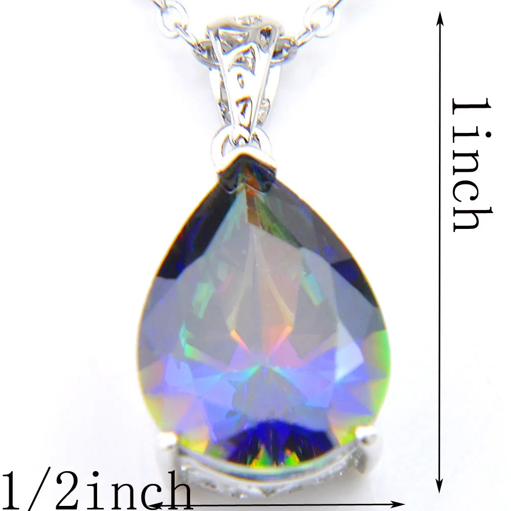 LuckyShine Excellent Shine Pear shape Fire Blue Rainbow Mystic Topaz Pendants Silver Neckalce Cubic Zirconia Pendants Women's273x