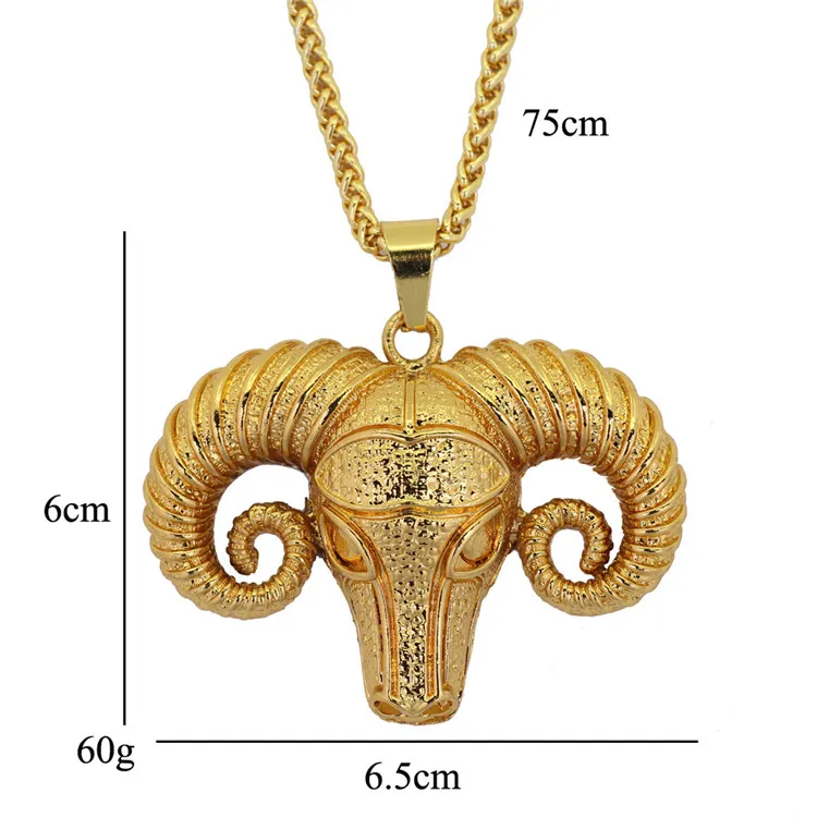 Collier pendentif à tête de mouton de couleur de chèvre en or