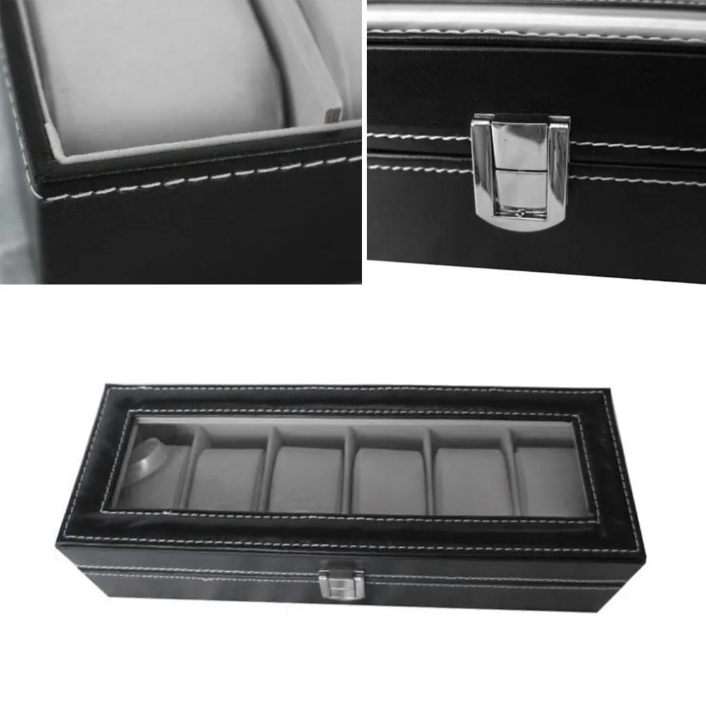 OUTAD 6 сетка черная коробка для часов из искусственной кожи изысканные слоты наручные часы подарочный чехол коробки для хранения ювелирных изделий Holder260C