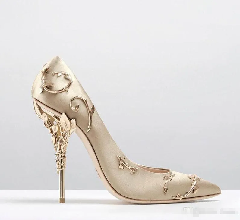 2022 Pearl Pink Stain Gold Leaves Bridal Wedding Shoes Modest Fashion Eden High Heel Women Evening Party Dress Wear242z