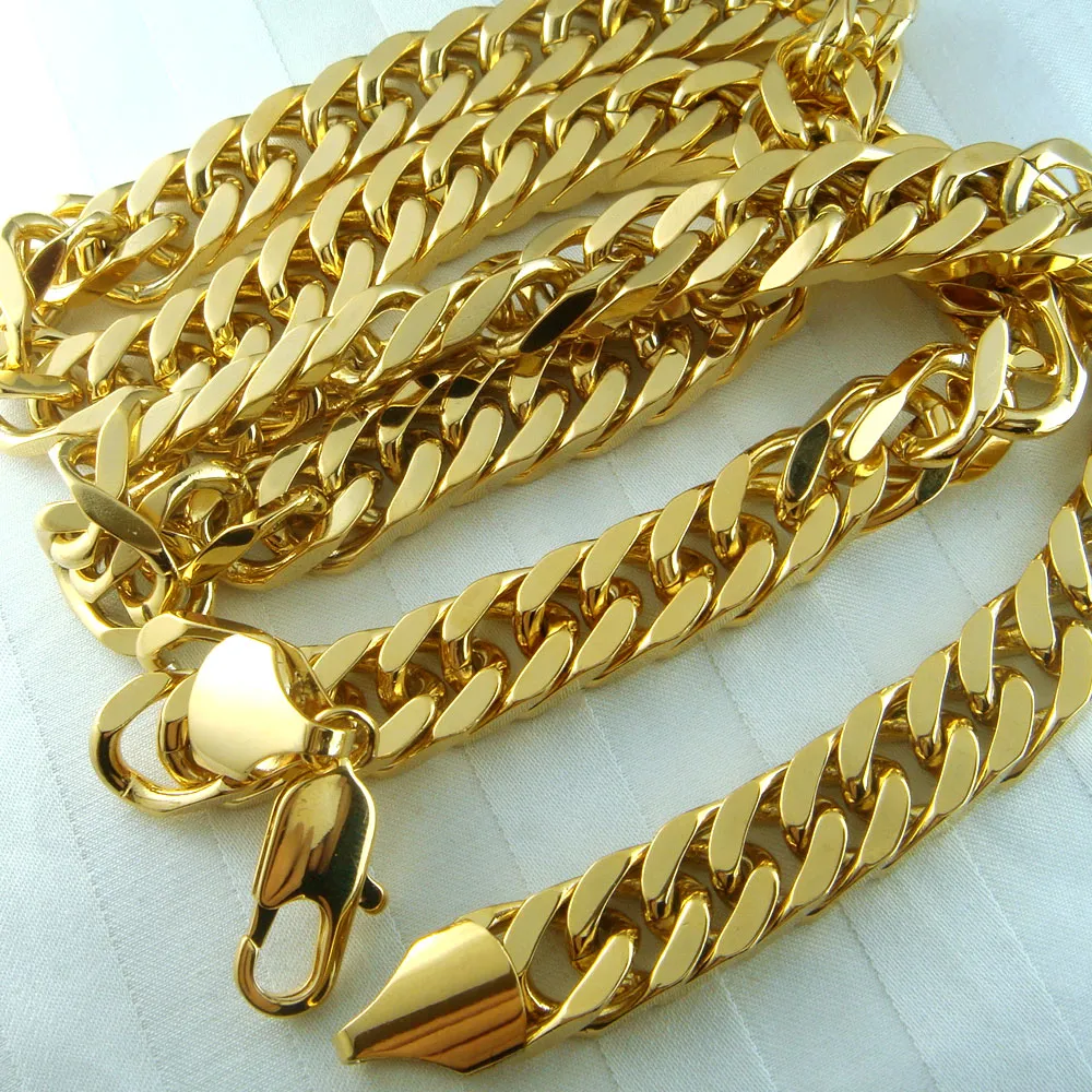 Herren 18K 18CT Gold Filled 50 60 70cm Länge 10mm Breite Heavy Cool Halskette N111317e