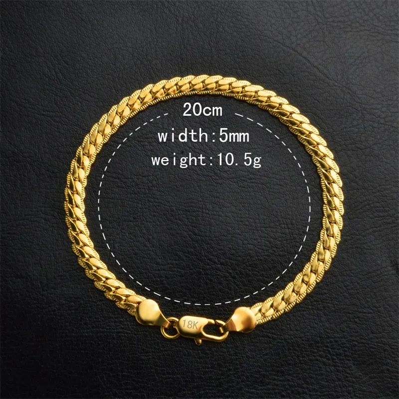 Yhamni masculino feminino pulseiras de ouro com 18kstamp nova moda cor ouro puro 5mm largura única cobra corrente pulseira jóias luxo ys2422338
