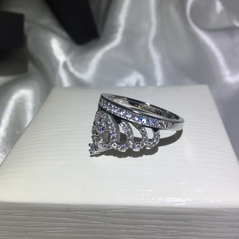 Handgjorda Fashion Lady Crown Ring 925 Sterling Silver 5A Zircon CZ Engagement Wedding Rings270w