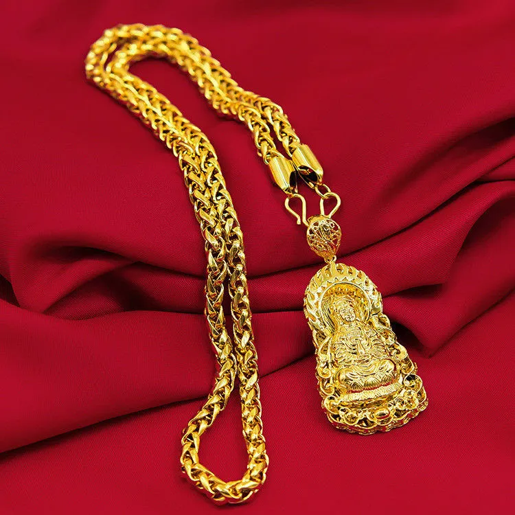 Collier plaqué or 18 carats pour hommes chinois, pendentif 24 chaînes, bijoux, cadeau 277Q