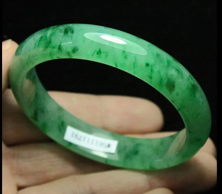Bracciale rigido in giada verde ghiaccio smeraldo certificato da 59 mm fatto a mano G04239A