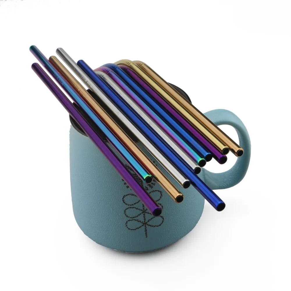 new size 6190mm stainless steel drink straw reusable rainbow gold metal straight bend straws drink tea bar drinking straws