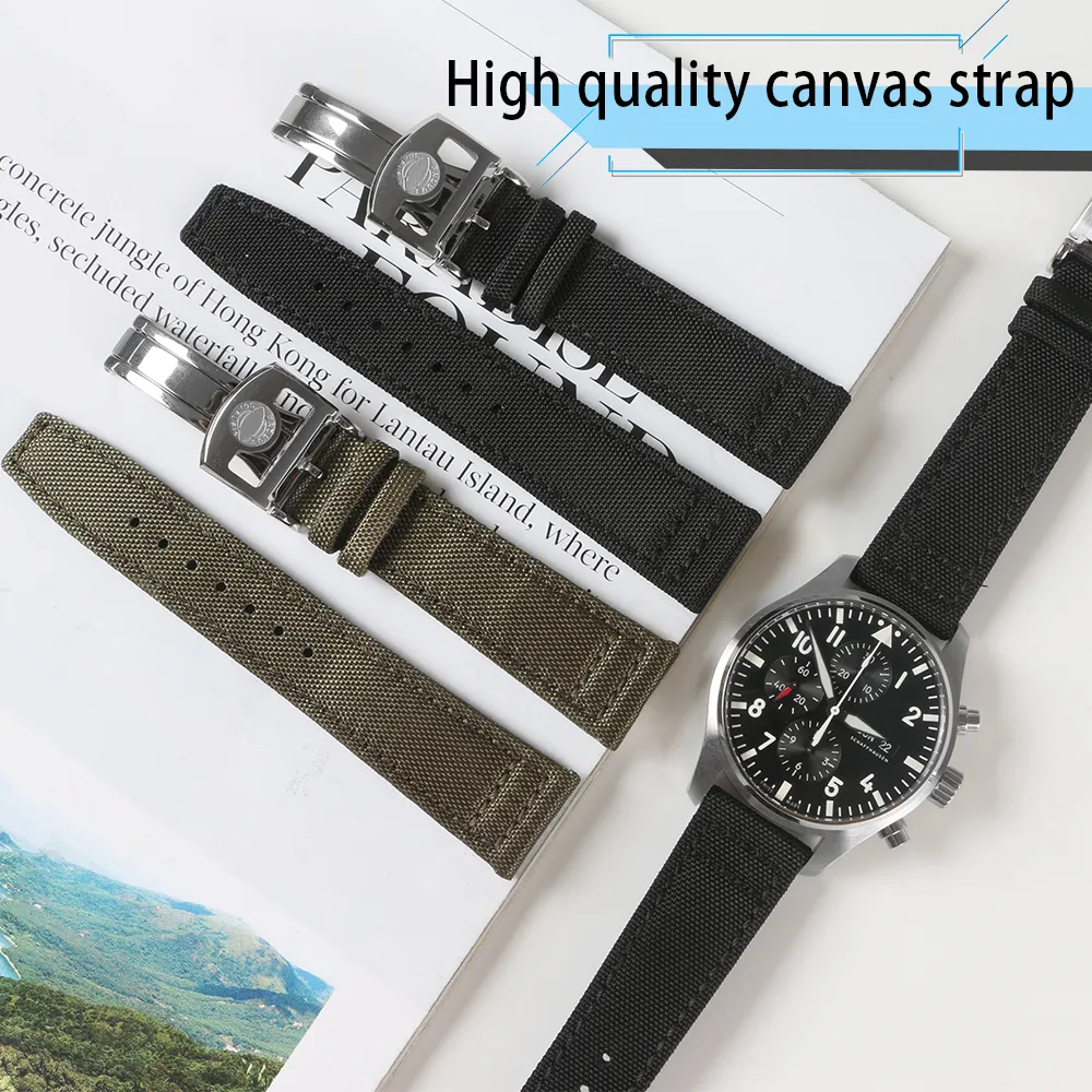 22mm Sports Nylon Leather for IWC Big Pilot Watch Man Waterproof Watch Band Strap Watchband Bracelet Black Blue Brown Man with Too257S