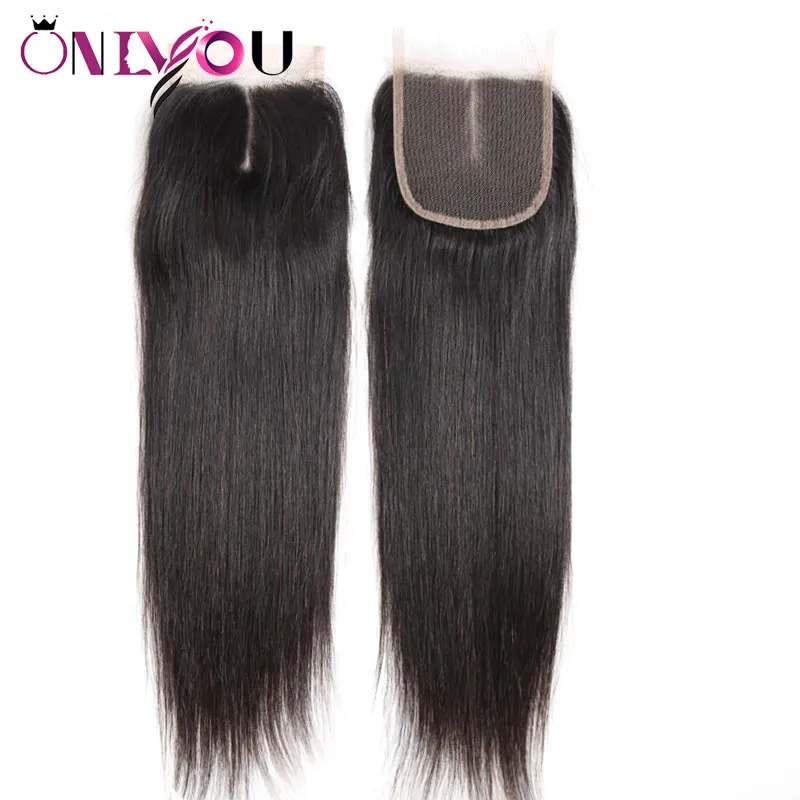 Brazilian Virgin Hair Straight Lace Closure 4x4 Free Middle Part Raw Indian Human Hair Extensions Top Closure Silky Straight Weaves Bundles