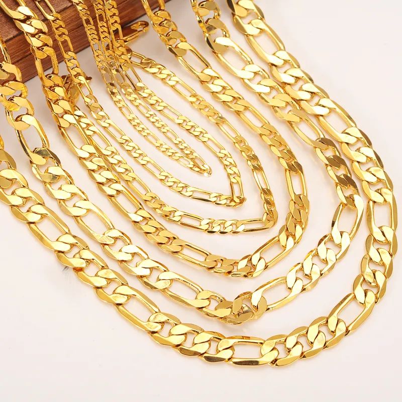 Italian Figaro Yellow 14k Gold Plated 3 to12mm wide 8 6 19 6 23 6 Chain Necklace bracelet256B
