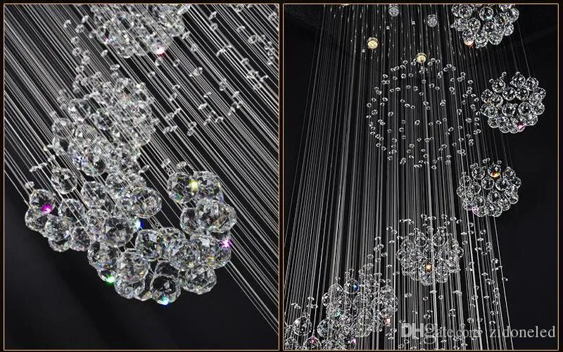 Modern Chandelier Rain Drop Large Crystal Light Fixture with 11 Crystal Sphere Ceiling Light Fixture 13 GU10 flush ceiling Stair l321Q