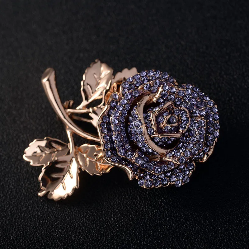 Vintage Rhinestone Rose Brooch Gold Plated Cystal Rose Pins for Party Wedding Gifts Fashion Jewelry Retail Whole243q