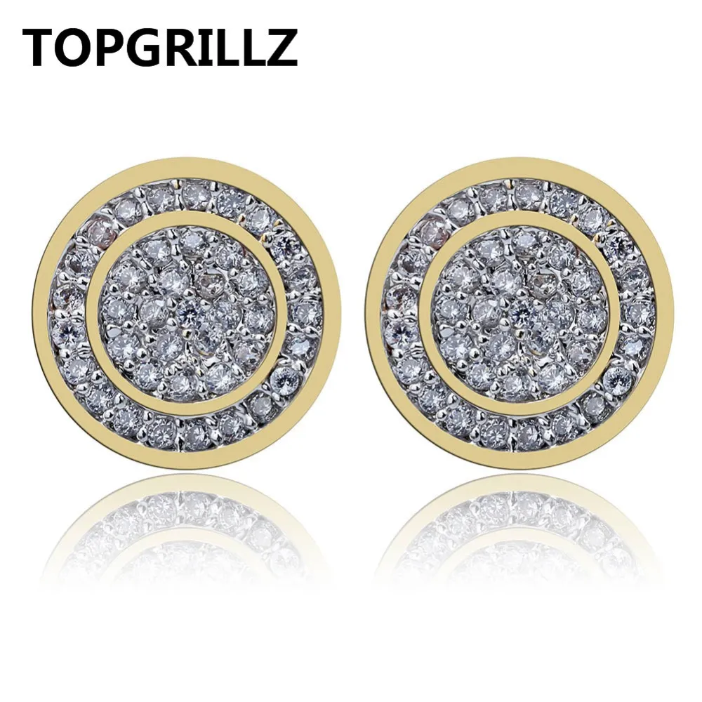 TopGrillz Gold Silver Color Iced Out Кубический циркон круглый шпилька с винтовой пряжкой мужчины женщины хип -хоп -ювелирные изделия 286e