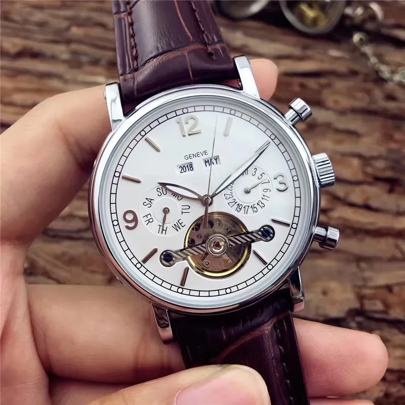 Marque suisse hommes de luxe affaires mode calendrier et semaine cuir haute qualité homme montres horloge Tourbillon mécanique watc2755