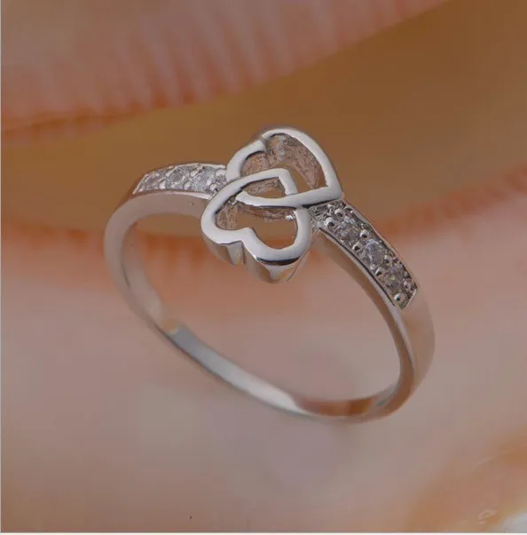 Fabrikpreis 925 Sterling Silber Charm Mädchen Geschenk Österreichischer CZ Kristall Schöner süßer hübscher Herz Liebesring Schmuck Eheringe