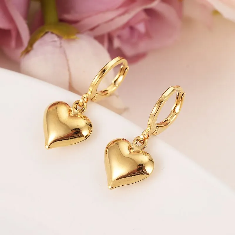 24 K jaune massif en or rempli charmant coeur pendentif colliers d'oreilles féminine les bijoux de fête des filles cadeaux bricolage