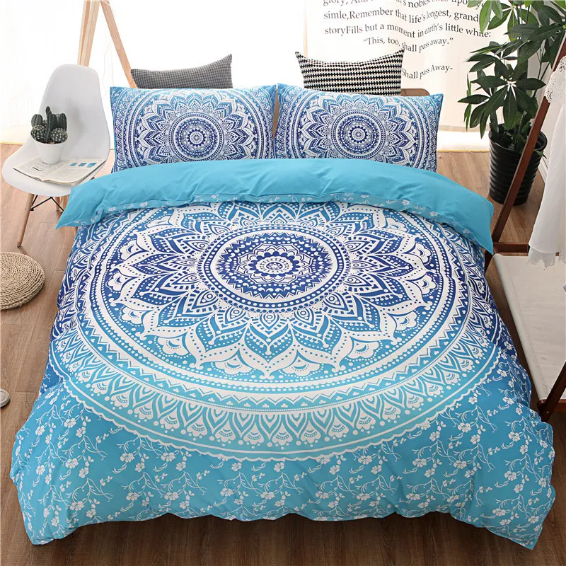 3D Mandala Print Bedding Set Queen Size Floral Pattern Duvet Cover Black and White Bohemian Bedclothes Lotus Bed Set234N