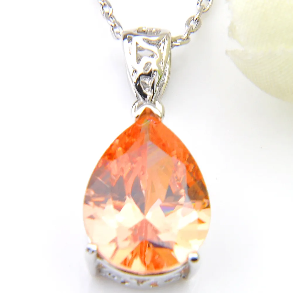 Luckyshine Eccellenti Shine Drop Drop Morganite Gemstone Silver Pendants Collane zirconia cubica feste di nozze le vacanze 102437