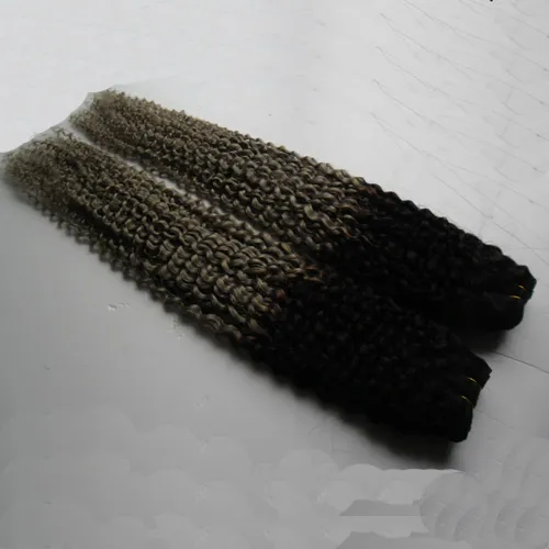 200G 1B/ Grey Ombre Human Hair Weave Bundle Brazilian Kinky Curly 2 Bundle Extension